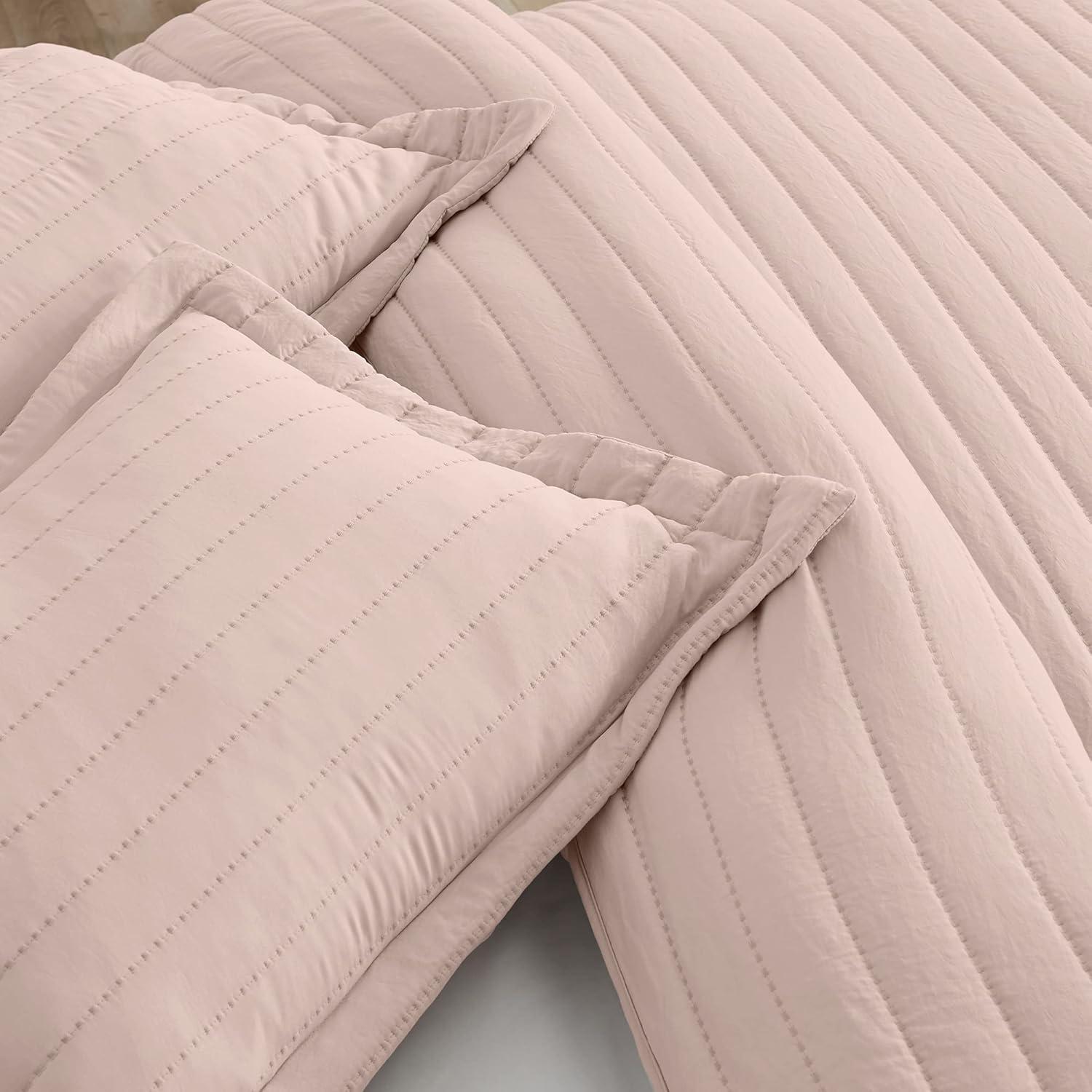 FreshFolds Solid Stitched Microfiber Quilt Set with Shams