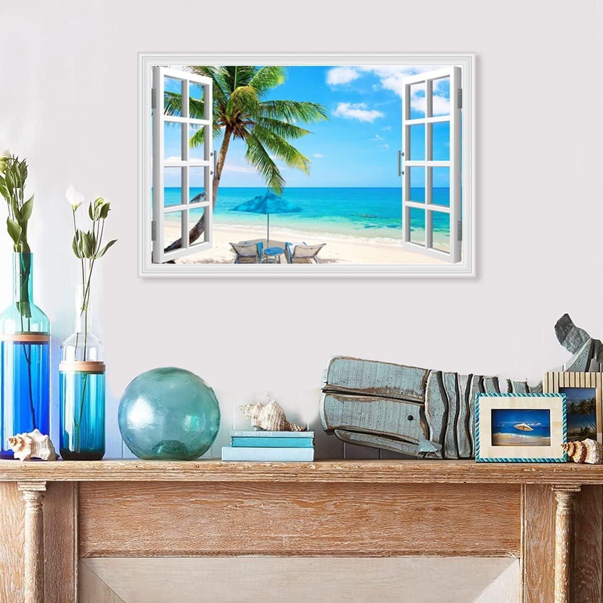 Window Scenery " Landscape Palm Tree On Tropical Beach "