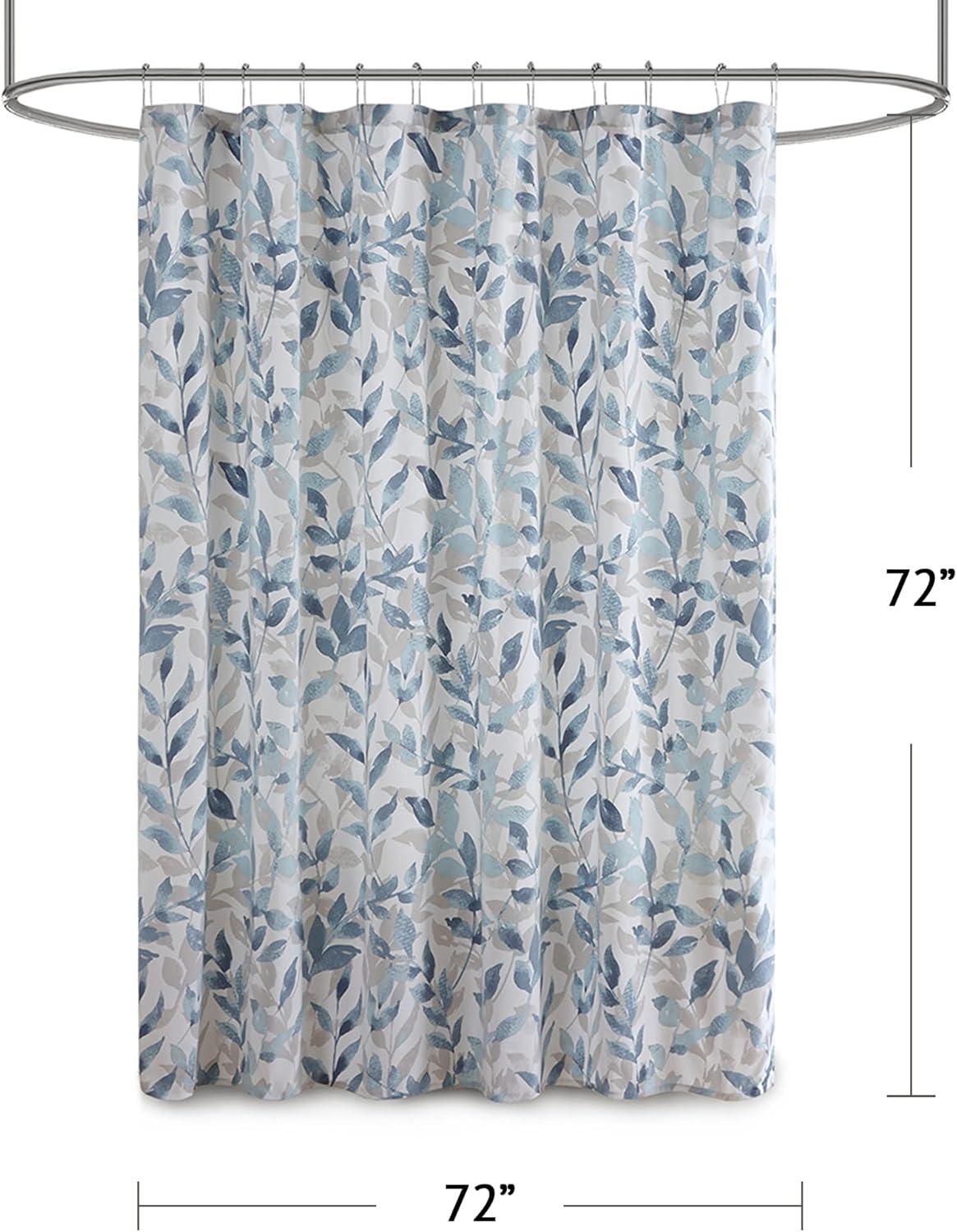 Leisha Blue Botanical Print Fabric Shower Curtain