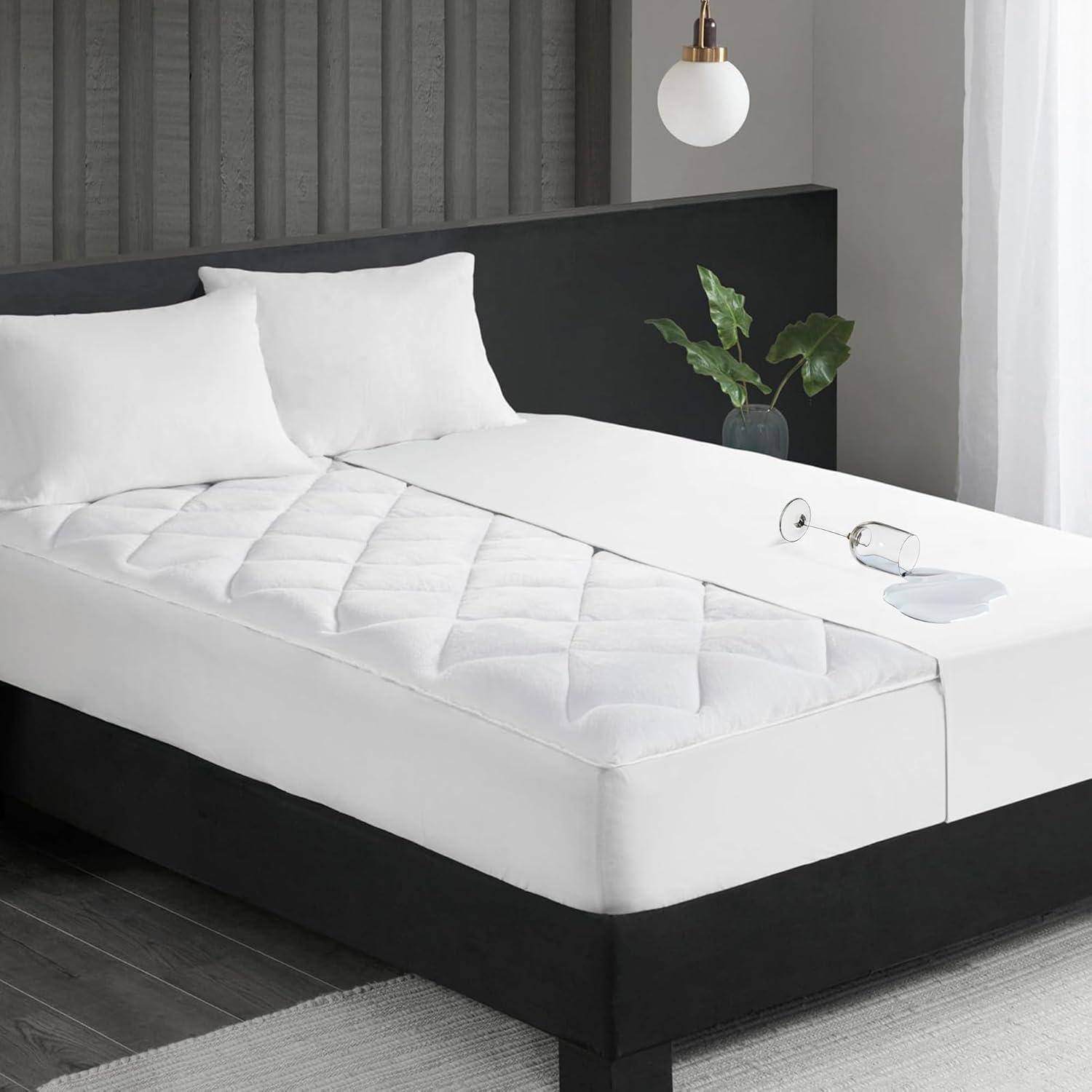 Full Size White Waterproof Reversible Mattress Topper