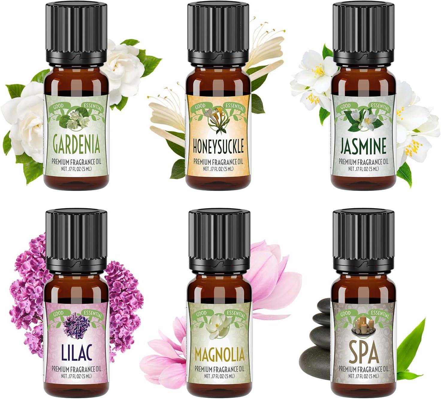 Essential Oil Set from Good Essential - Gardenia, Honeysuckle, Jasmine, Lilac, Magnolia, Spa Oil: Candles, Soaps, Perfume, Diffuser, Home Care, Aromatherapy 6-Pack