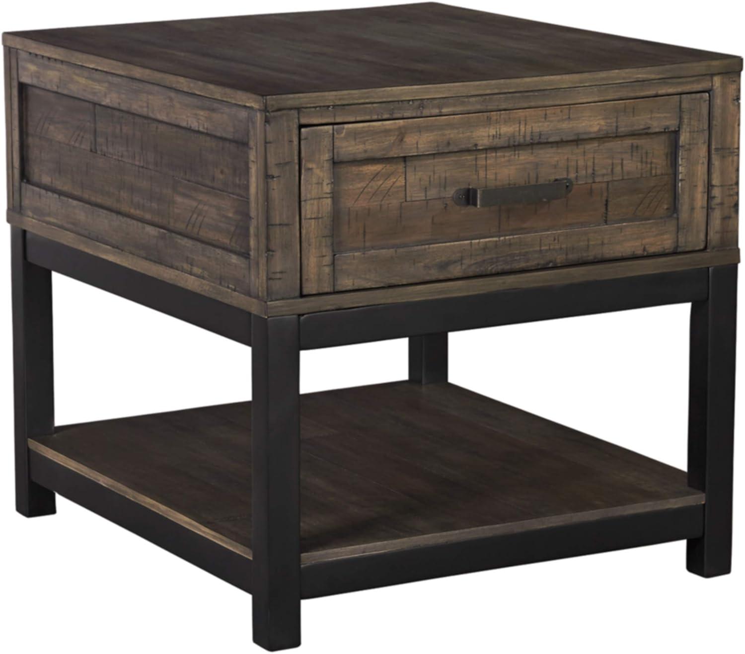 Rustic Brown and Black Rectangular Wood End Table with Storage