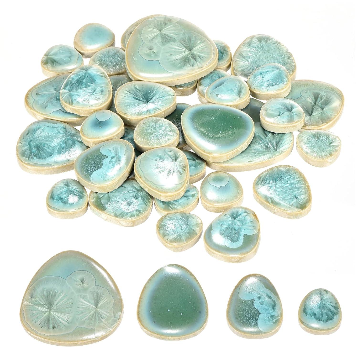 Uxcell 100g Ceramic Mosaic Tiles for Crafts Bulk, Pebble Ice Green Ceramic Tiles for Mosaic Kits