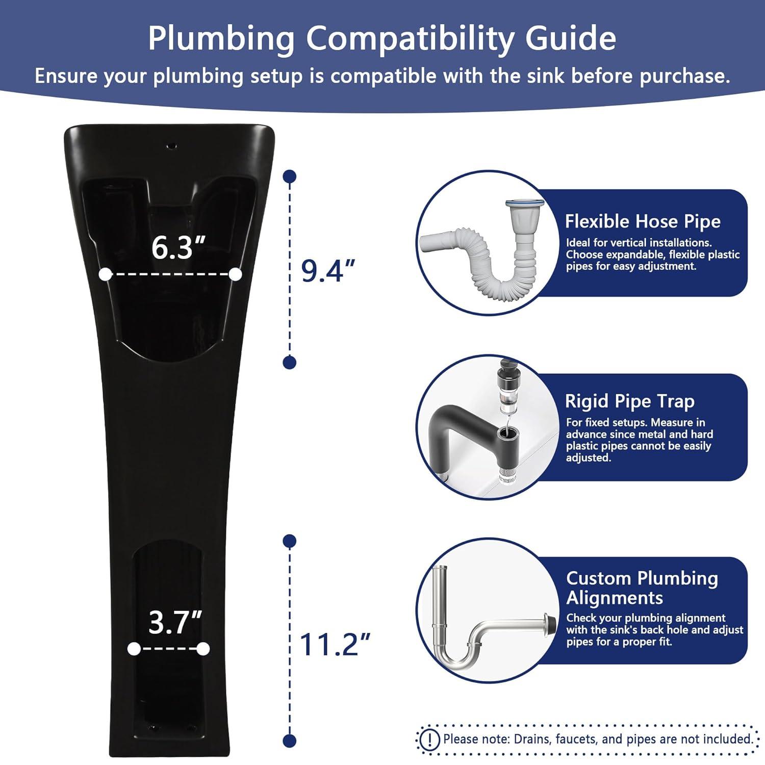 Deervalley Small Pedestal Bathroom Sink 11"L X 13"W X 35"H Ceramic One Piece Bath Sink With Overflow