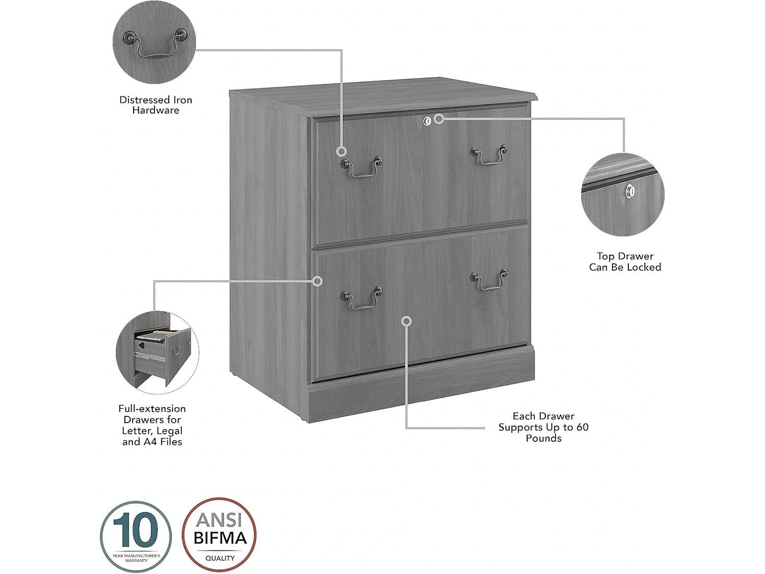 Modern Gray Engineered Wood L-Shaped Desk Set with Bookcases and File Cabinet
