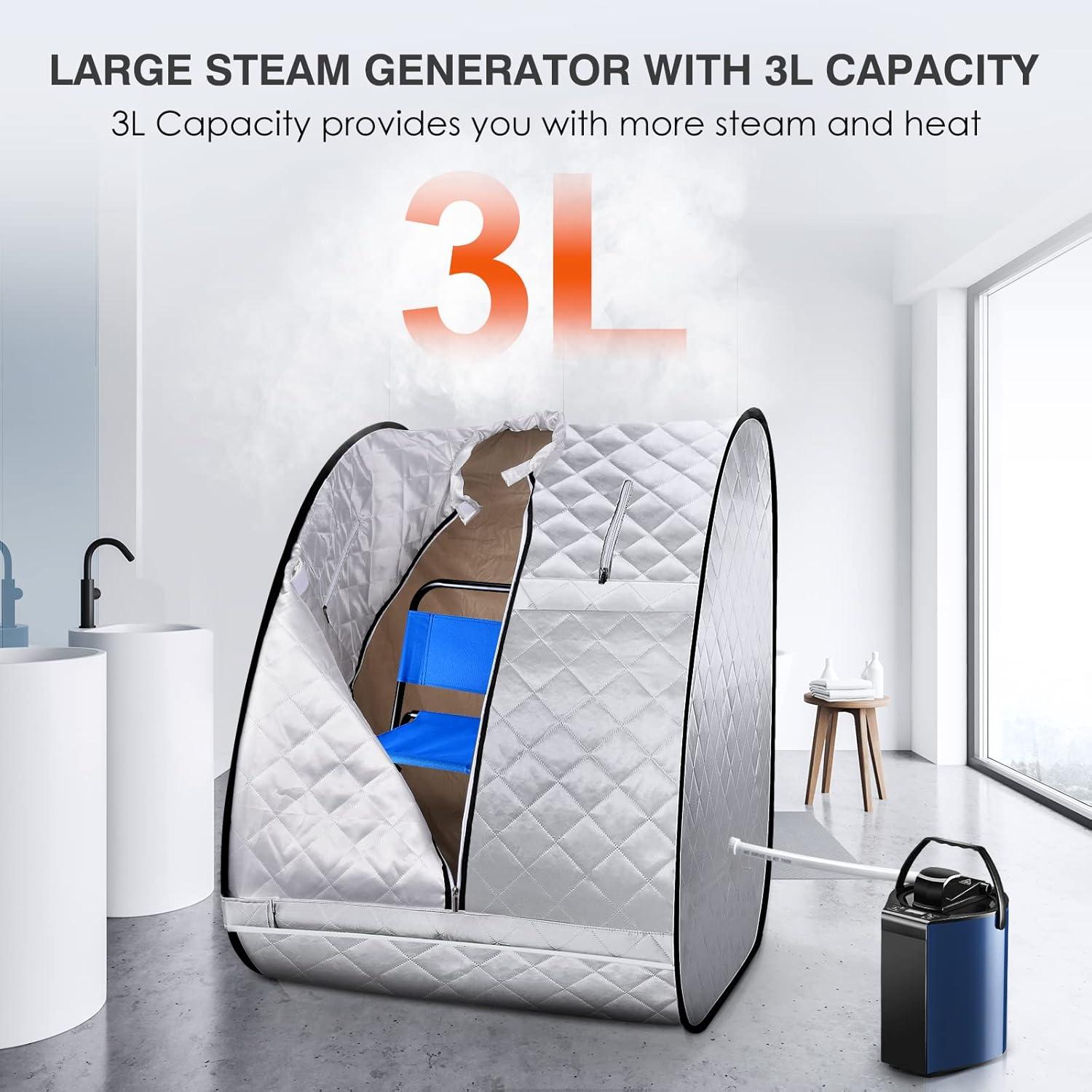 Portable Sauna, Sauna Box for Home, Personal Steam Sauna, Foldable Sauna with 3L, up to 90min,800W Steam Sauna Generator with Safety Protection, Remote Control & Portable Chair, UL Certified