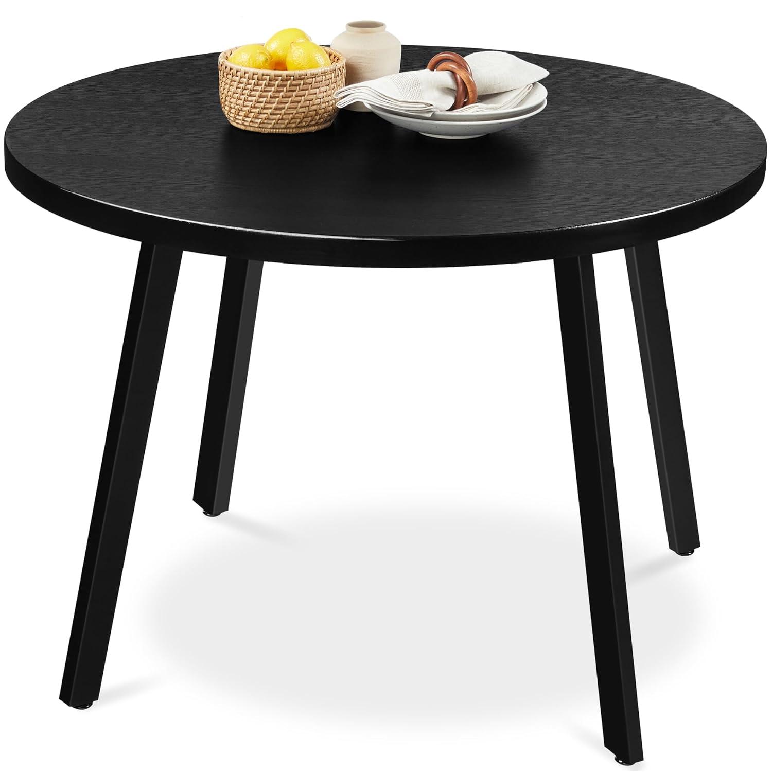 17 Stories Brattleboro 35.5In Mid-Century Modern Round Dining Table W/ Steel Legs, Adjustable Feet