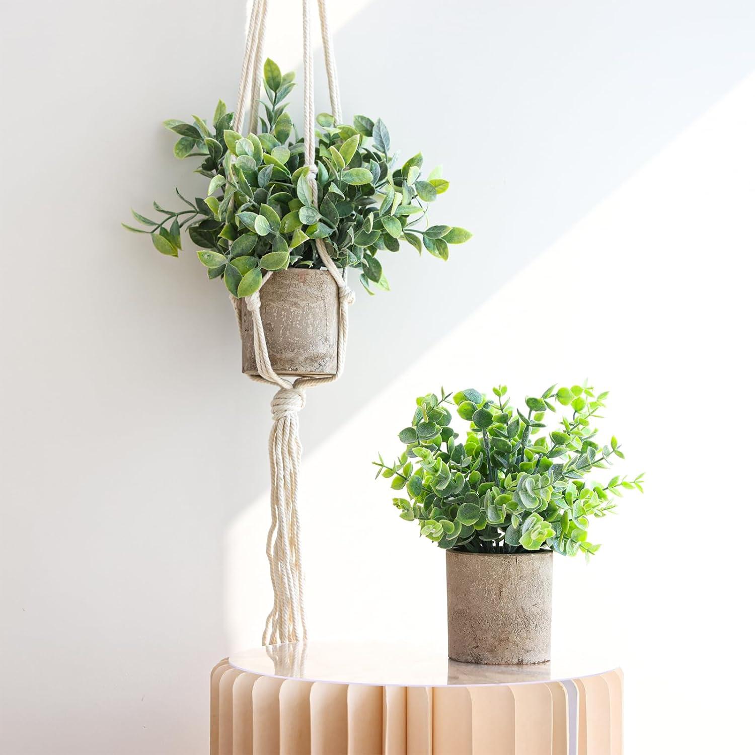 Set of 3 Green Artificial Plants with Macrame Hangers