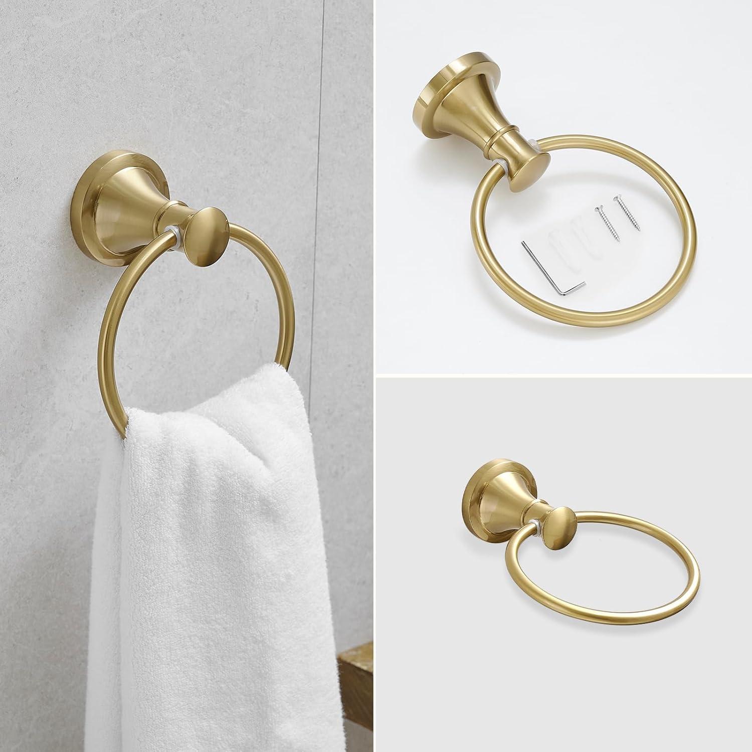 Chihod Toilet Paper Holder & Towel Ring Brushed Gold Hand Towel Holder 2-Pieces Bathroom Accessories Towel Rack Wall Mounted Bathroom Hardware Set Stainless Steel C38