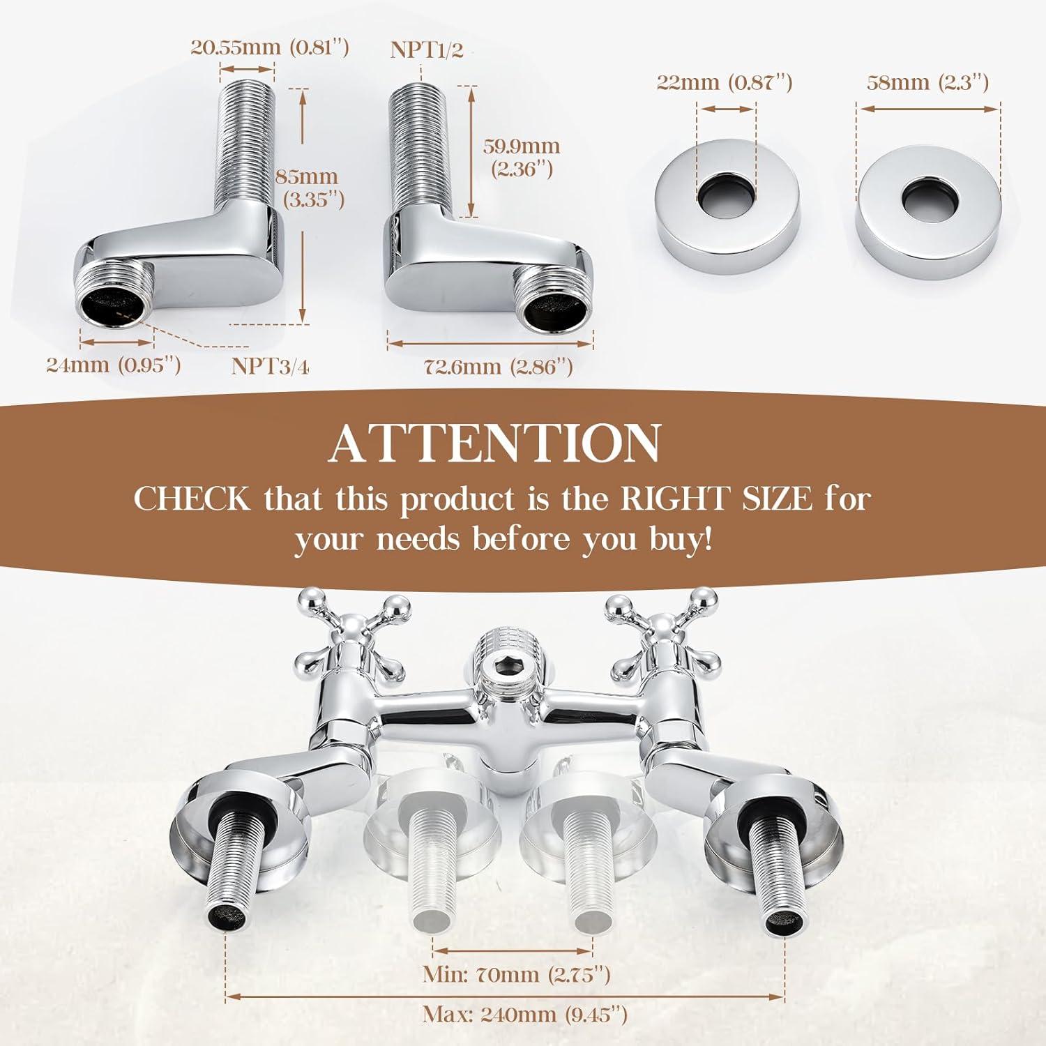 Wasserrhythm Clawfoot Tub Faucet and Shower Kit Chrome Wall Mount Tub Faucet G1/2 Vintage Tub Faucet Victorian Clawfoot Tub Faucet with Hand Shower Set Brass Double Cross Handle