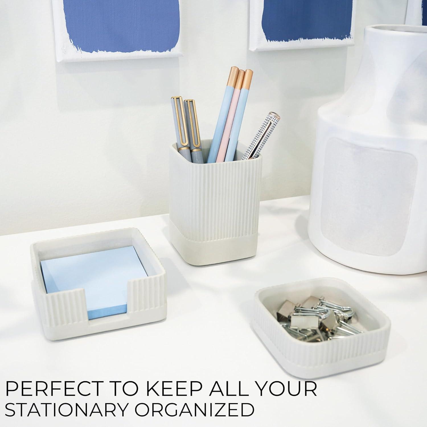 Minimalist White Concrete Desk Organizer Set of 3