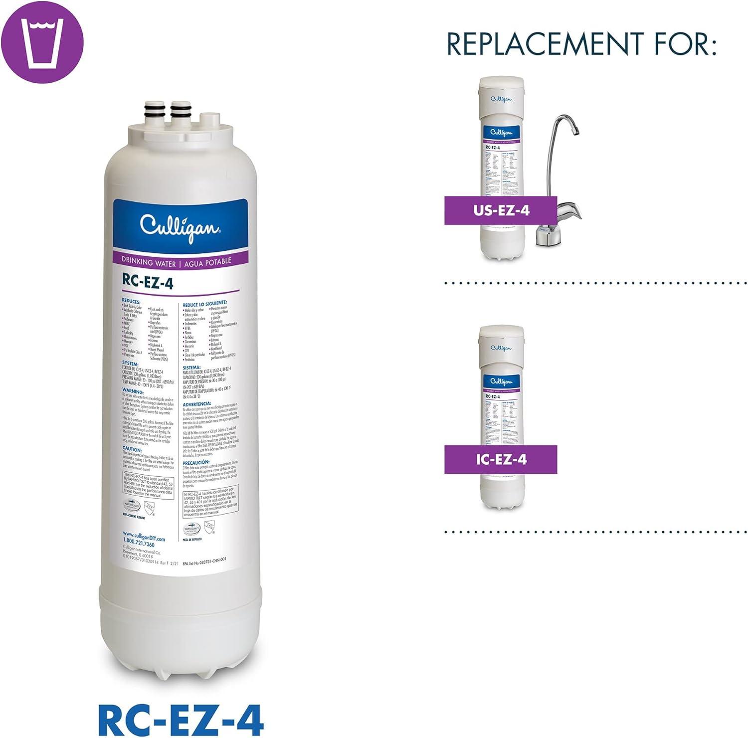 Culligan RC 4 EZ-Change Premium Water Filtration Replacement Cartridge, 500 Gallons, White