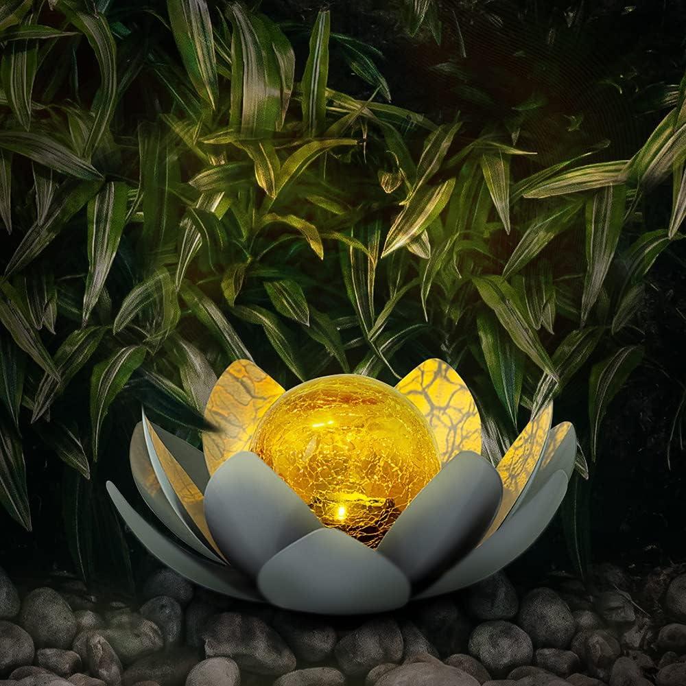 Amber Crackle Glass Lotus Solar Garden Light