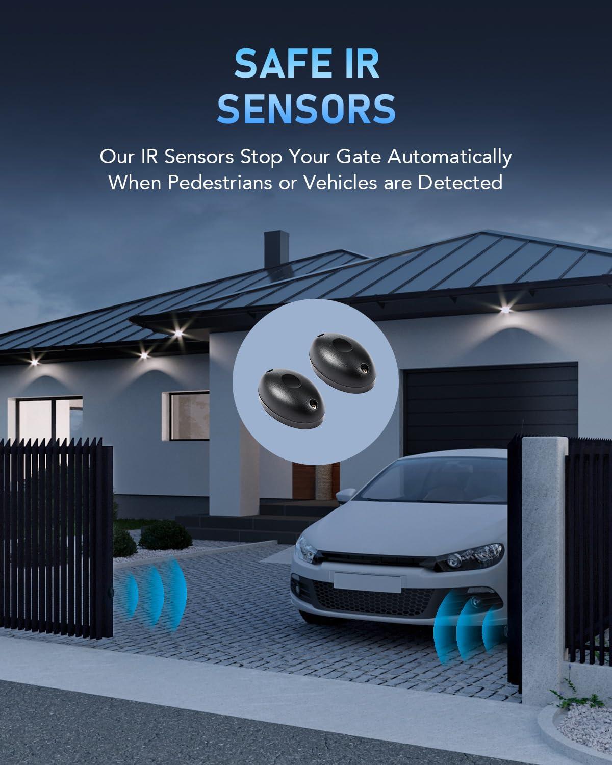 CO-Z Automatic Gate Opener, 550W Sliding Gate Opener for 3300lb 40ft Doors, Smart Gate Opener with 2 Remote Controls 2 Infrared Sensors, Driveway Home Garden Electric Gate Opener Gate Complete Kit