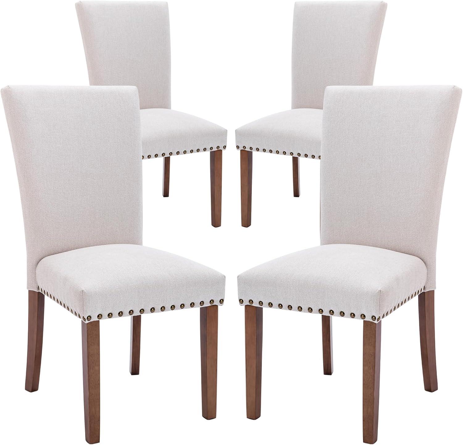 COLAMY Upholstered Parsons Dining Chairs Set of 4, Fabric Dining Room Kitchen Side Chair with Nailhead Trim and Wood Legs - Dark Grey