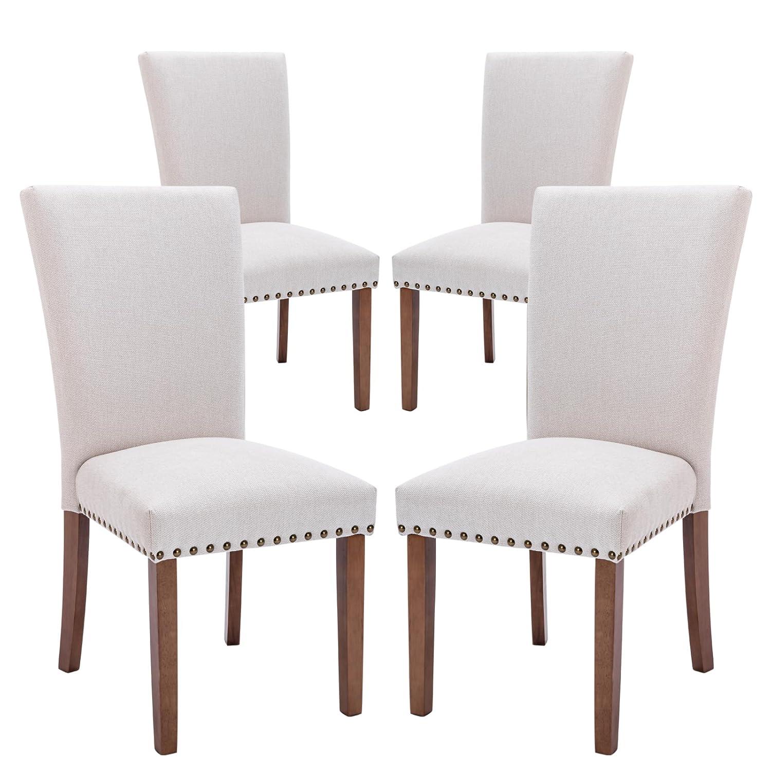 COLAMY Upholstered Parsons Dining Chairs Set of 4, Fabric Dining Room Kitchen Side Chair with Nailhead Trim and Wood Legs - Dark Grey