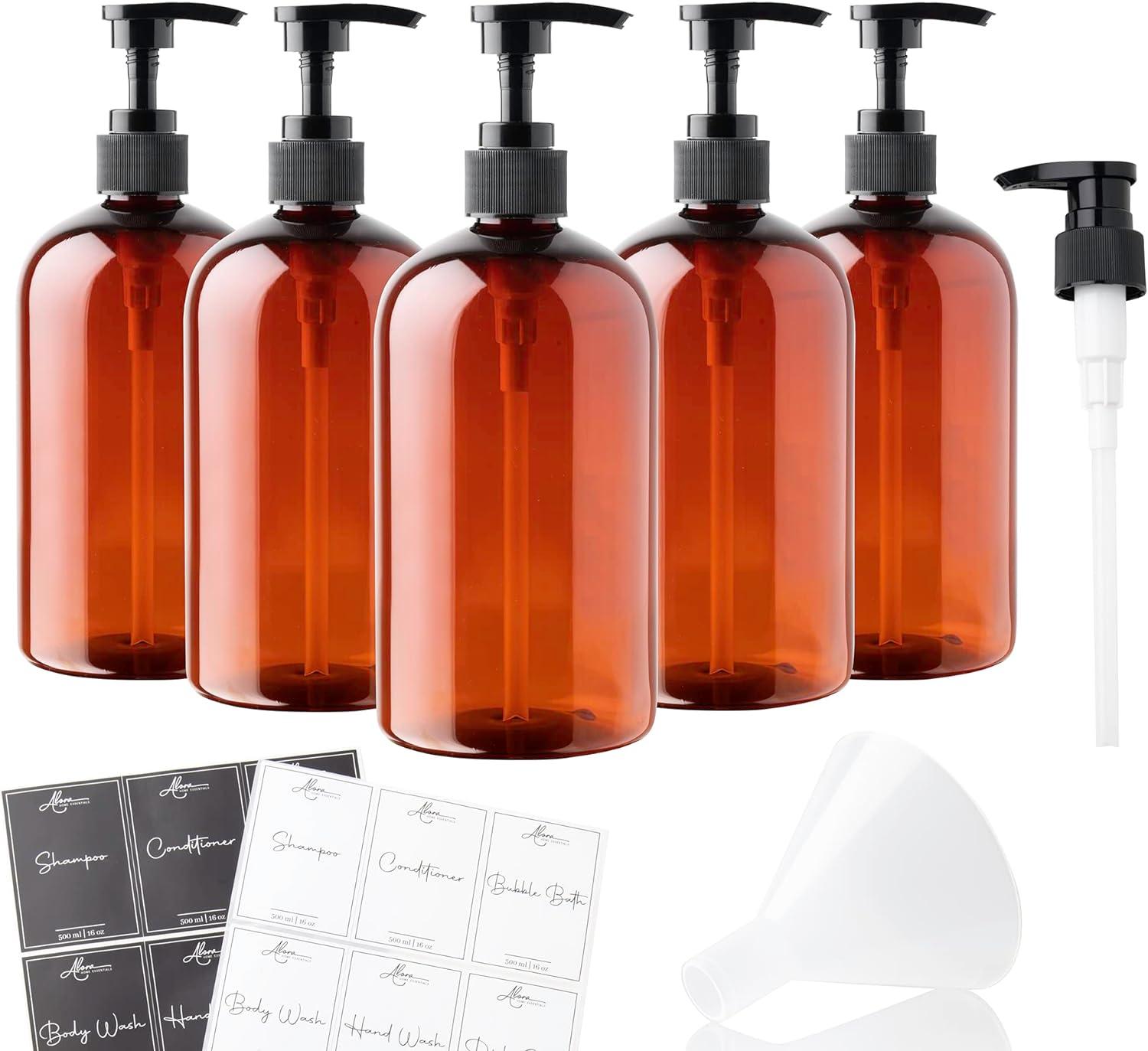 Amber 16oz Refillable Soap Dispenser Set with Labels