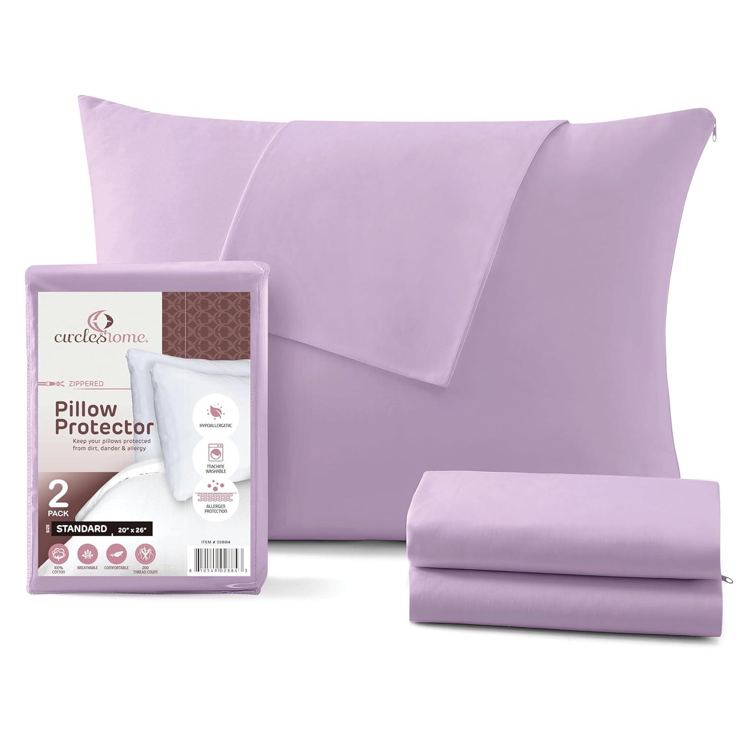 100% Cotton Zippered Pillow Protector (2 pck) Standard - Lavender