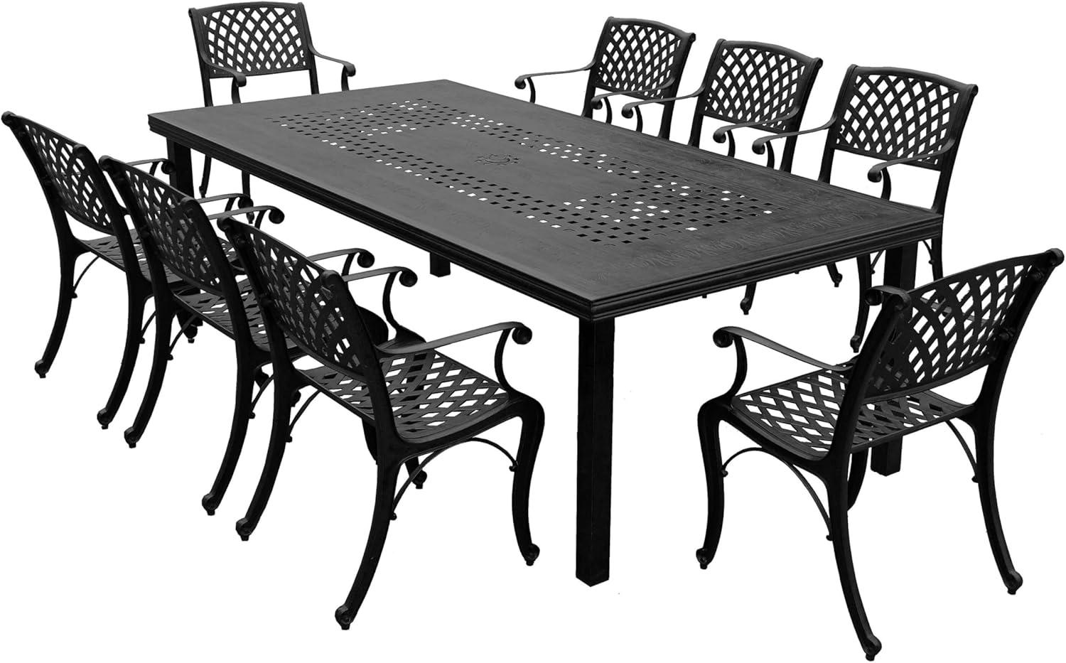Oakland Living 95" Rectangular Modern Outdoor Mesh Lattice Aluminum Patio Dining Set with 8 Arm Chairs Black