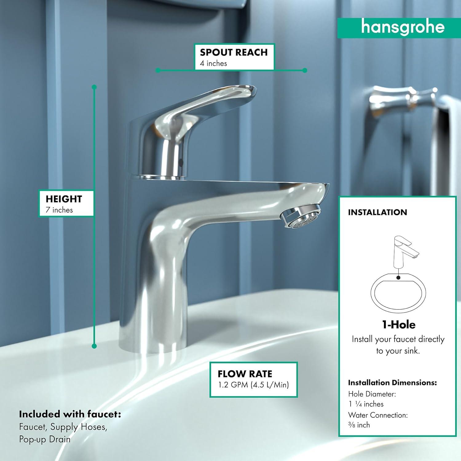 Chrome Modern Single Hole Bathroom Faucet with Drain Assembly