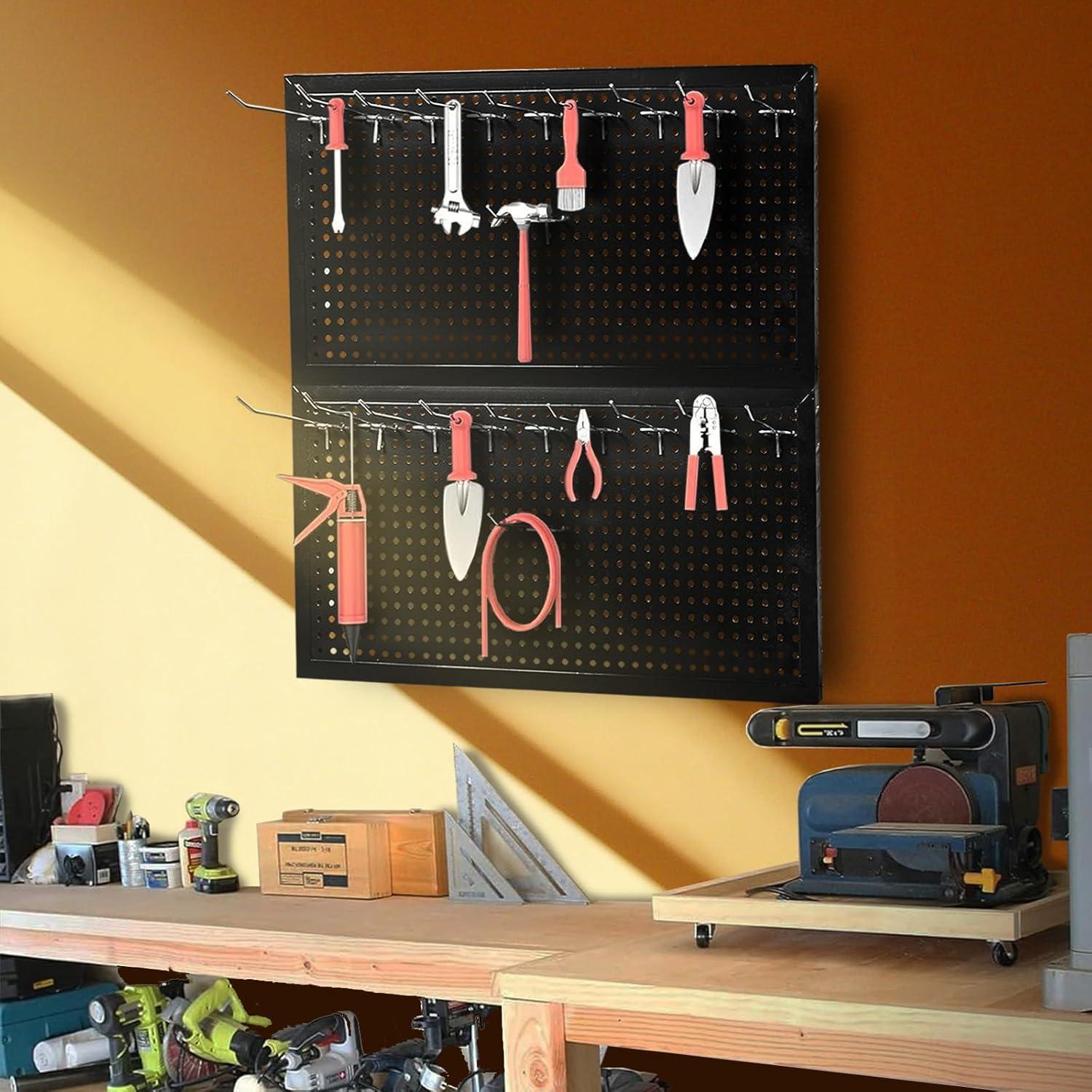 Torin 22 Piece Metal Wall Pegboard Utility Tool Storage System: Modular Pegboard Organizer Board Kit for Optimal Tool Organization in Garage, Workbench, Shop, Shed (Black)