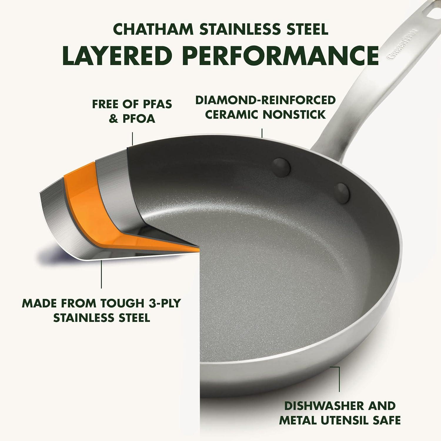 GreenPan Chatham 3.75QT Silver Ceramic Nonstick Saute Pan with Lid