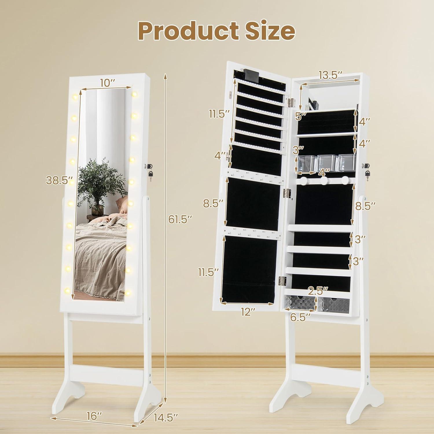 KAMABOKO 22"W Spacious Jewelry Armoire with Full-Length Mirror and Rear Storage Space