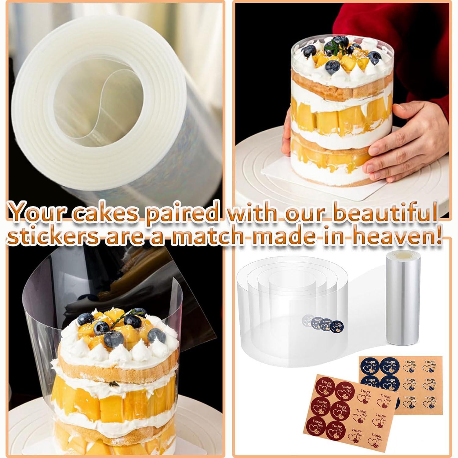 Cake Rings Mousse Mold Acetate Cake Collar Set - Adjustable 6 to12 Inches Stainless Steel Baking Rings Round Cake Molds with 5.5 x 394 Inch Clear Cake Acetate Sheet Rolls for Baking Pastry, Cake Decor