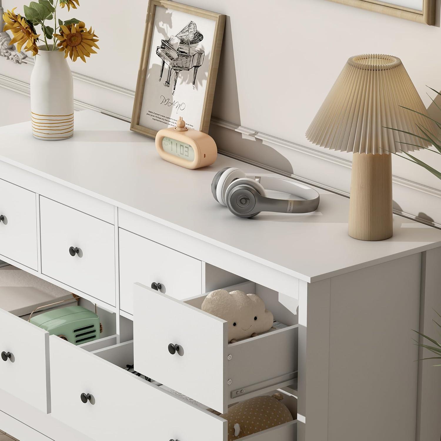 50" Modern White Dressers& Chests of Drawers, 8 Drawer Wide Dresser for Bedroom, Living Room