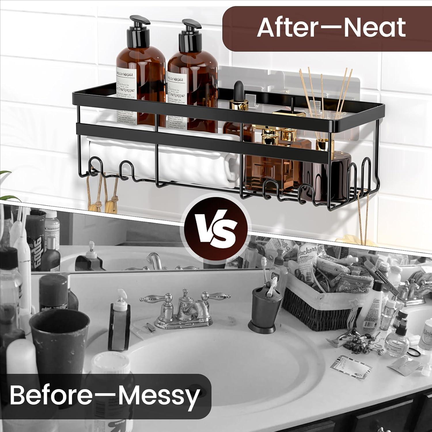 BN-LINK Shower Caddy, 2 pack Adhesive Shower Organizer Shower Rack with 8 Hooks, Shower Shelves Storage Bathroom Organizers and Storage, Black