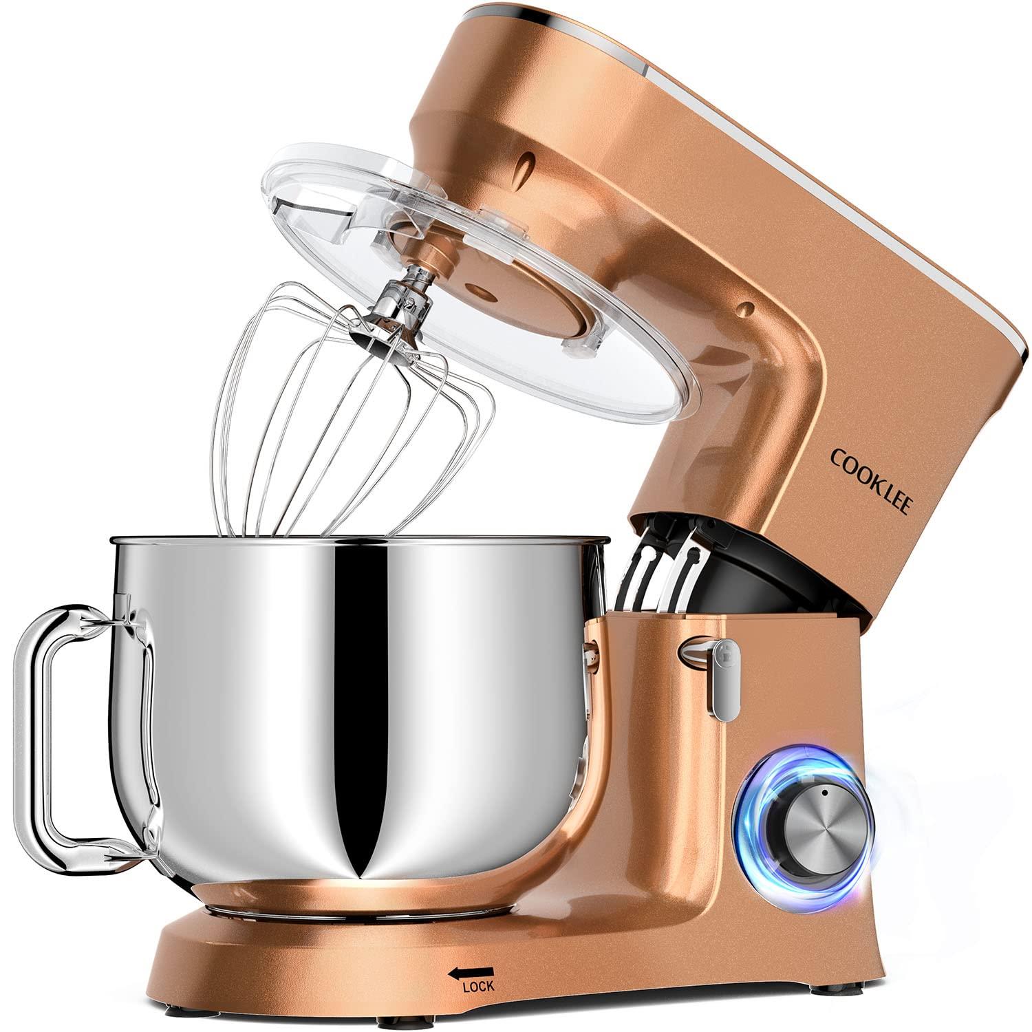 COOKLEE Stand Mixer, 9.5 Qt. 660W 10-Speed Electric Kitchen Mixer with Dishwasher-Safe Dough Hooks, Flat Beaters, Wire Whip & Pouring Shield Attachments for Most Home Cooks, Champagne