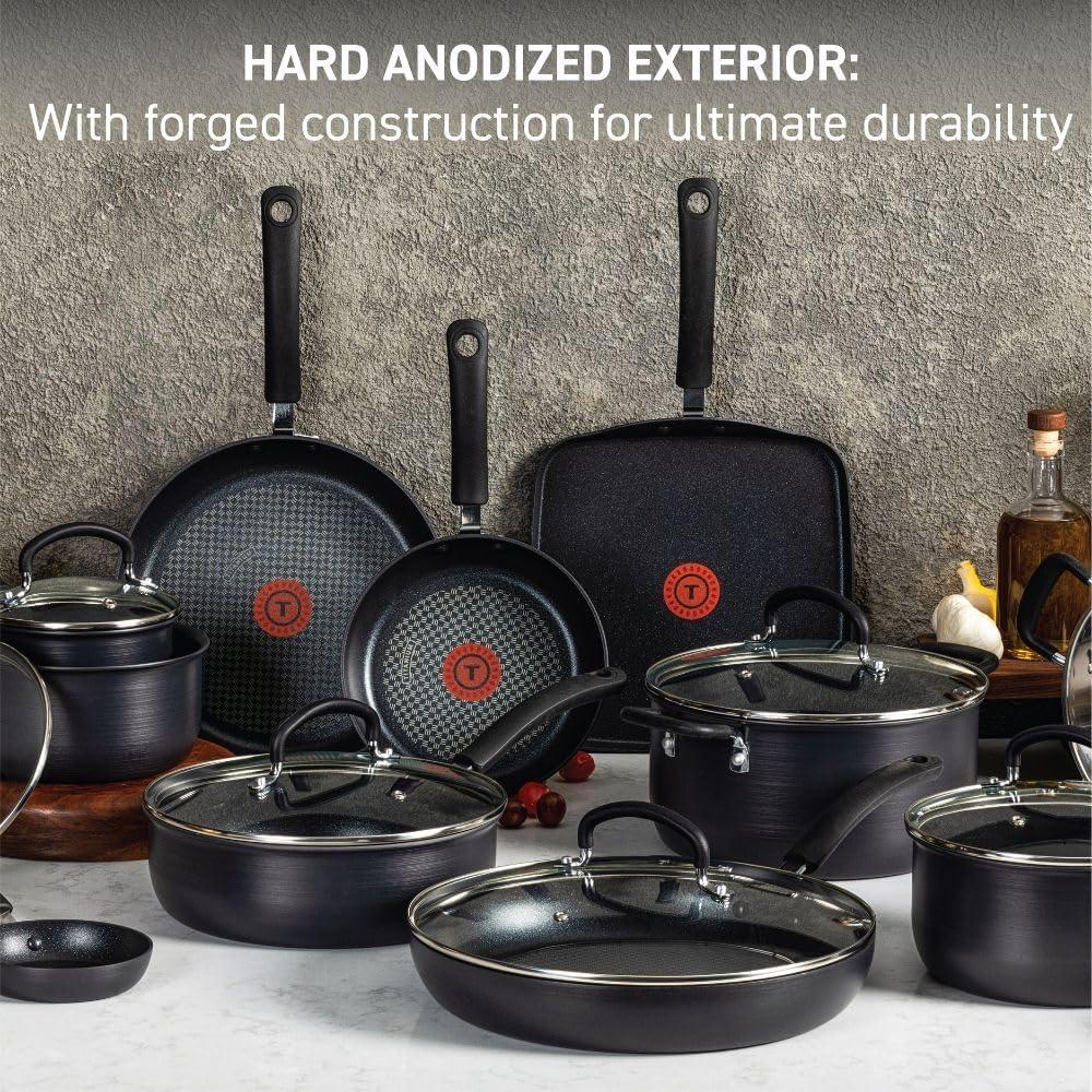 T-fal Ultimate Hard Anodized Nonstick 17 Piece Cookware Set, Black