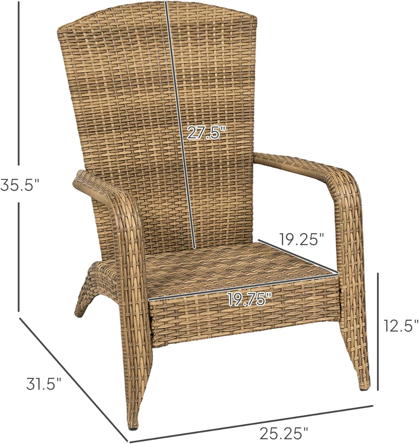 Outsunny Patio Adirondack Chair with All-Weather Rattan Wicker, Soft Cushions, Tall Curved Backrest for Deck or Garden, Light Gray