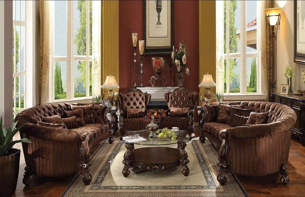 ACME Versailles Coffee Table, Cherry Oak & Clear Glass