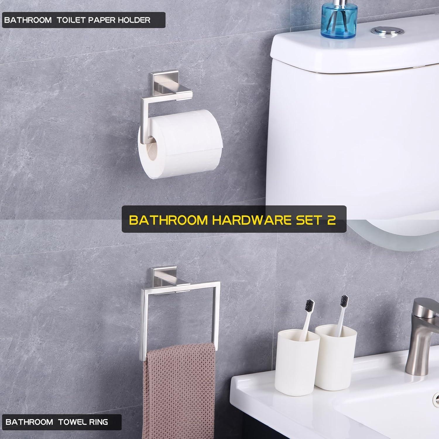 GERZ Bathroom Hardware Accessories Sets Brushed SUS304 Stainless Steel Bath Shower Set 2-Pieces (Toilet Paper Holder Towel Ring) Contemporary Style JG1956-2LS