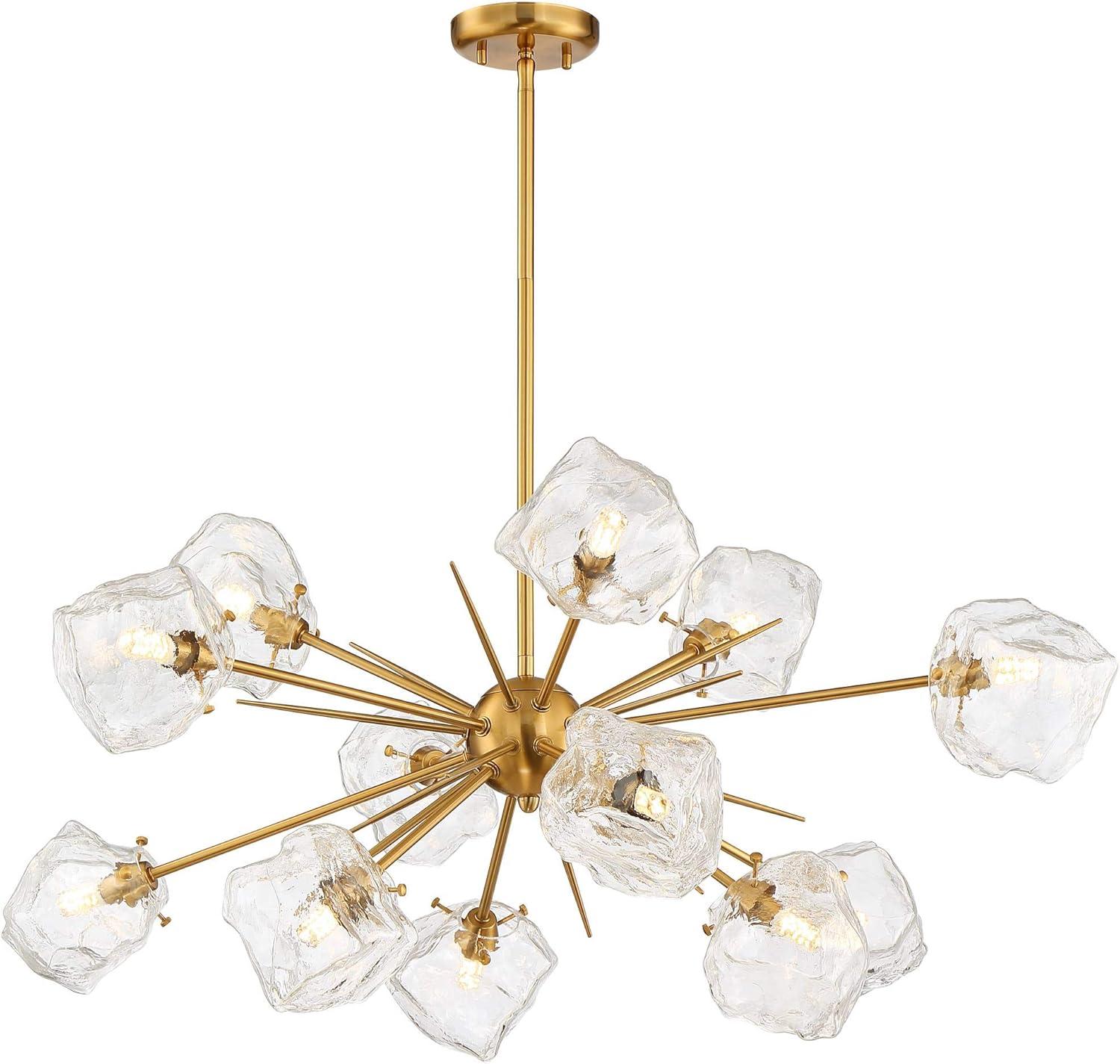 Stiffel Golden Bronze Large Sputnik Pendant Chandelier 36 1/2" Wide Modern LED Ice Glass 12-Light Fixture House Foyer