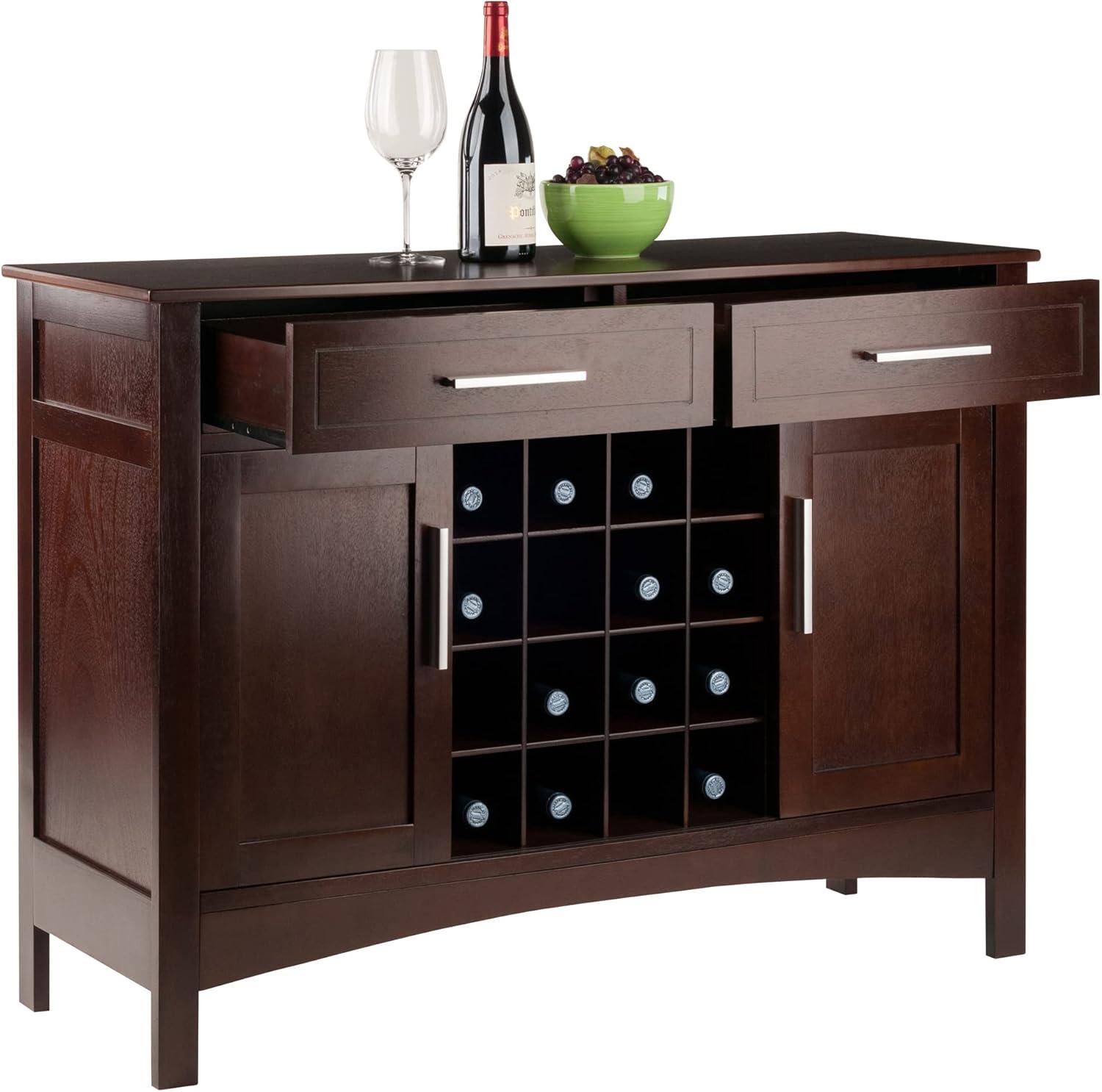 Winsome Gordon Buffet Cabinet/Sideboard Cappuccino: Transitional Style, Hardwood Frame, Sliding Doors, 2 Drawers