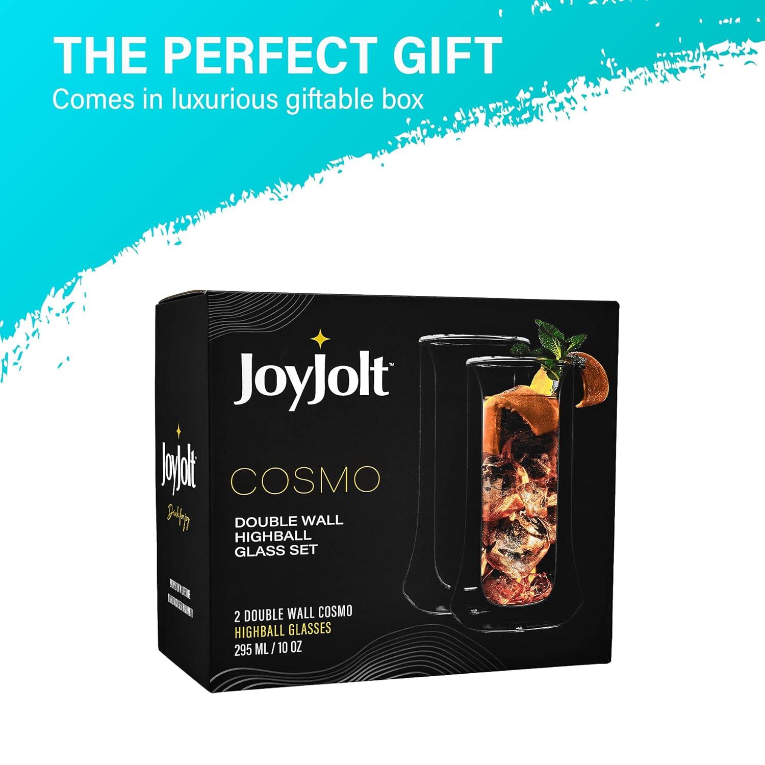 JoyJolt Cosmo Double Wall Highball Glasses – Set of 2 Insulated Glass Tumbler for Cocktails - 10 oz
