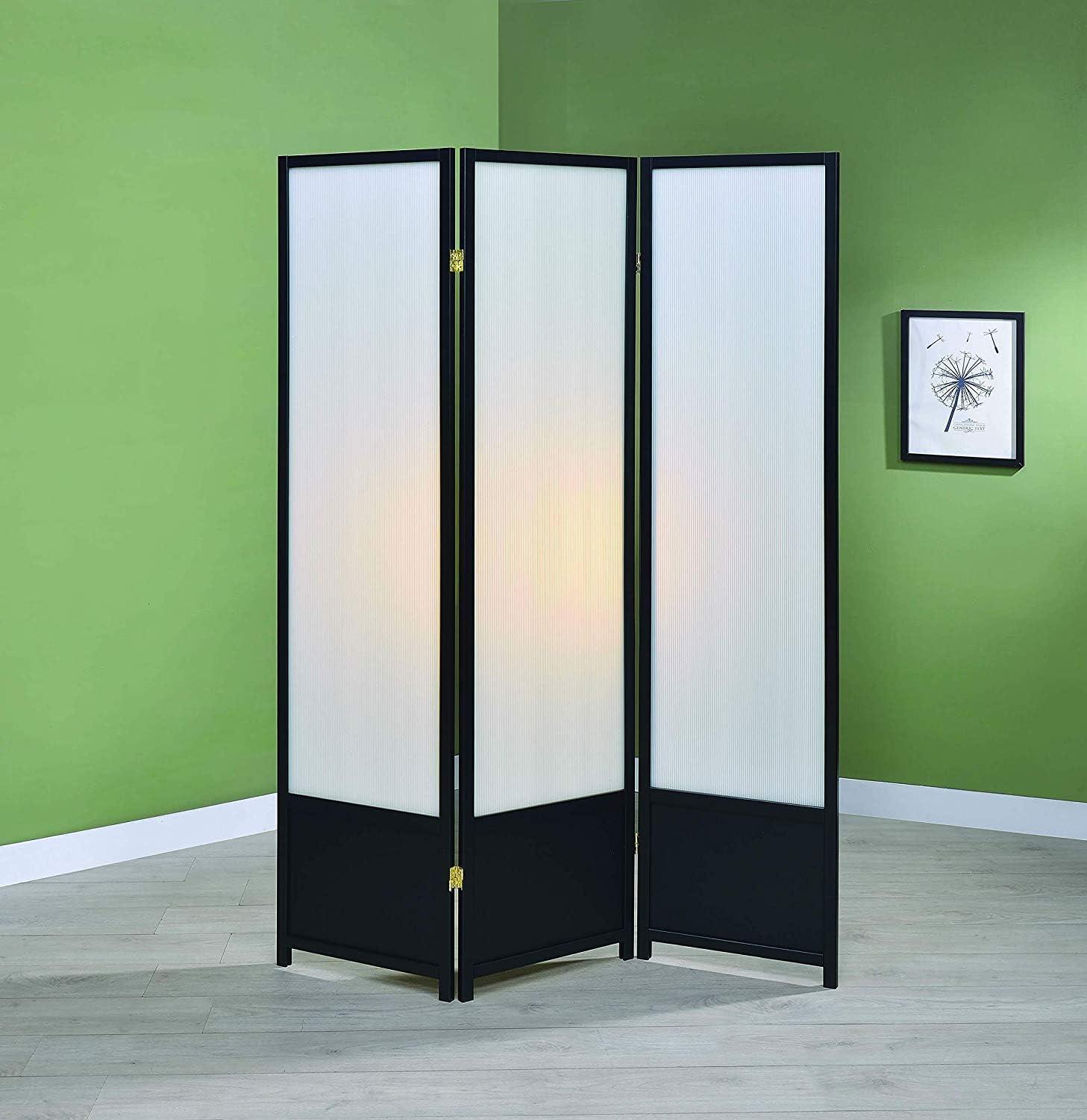 Coaster Wood Three Panels Folding Screen Room Divider in Black