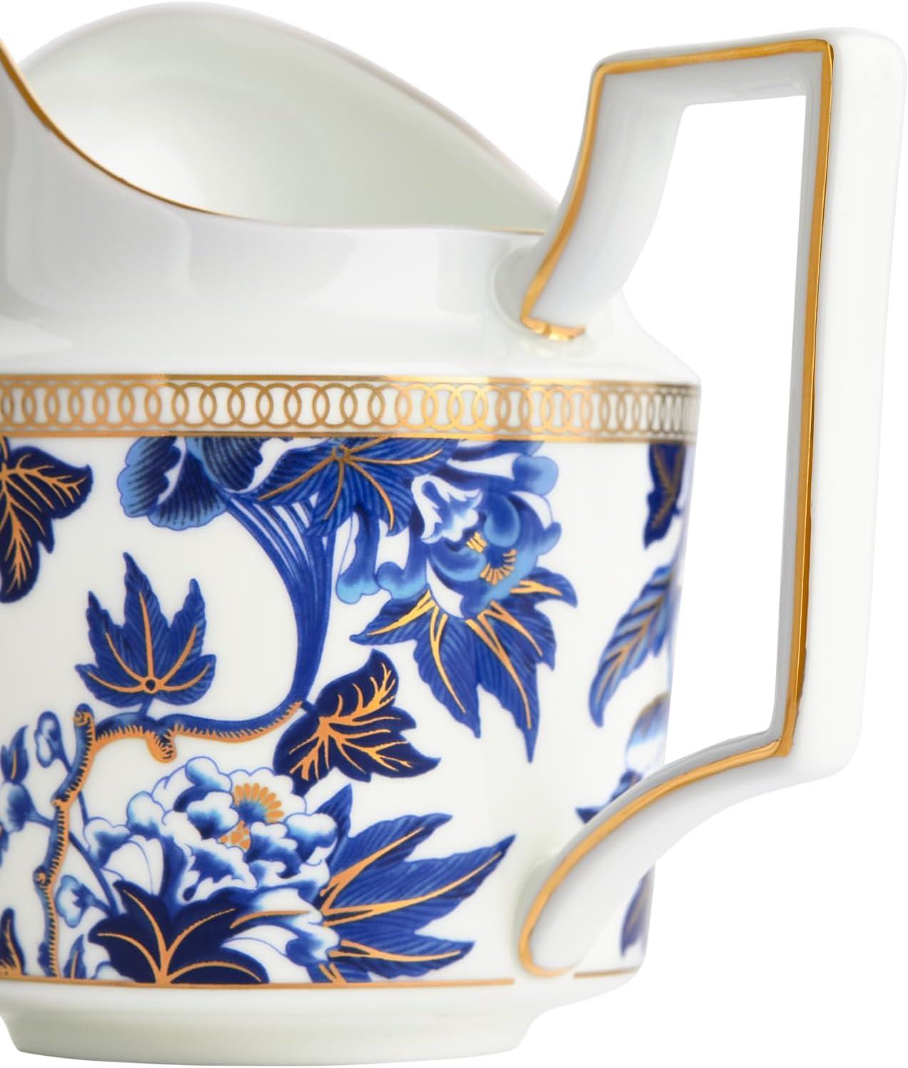 Blue Floral Bone China Creamer with Gold Accents