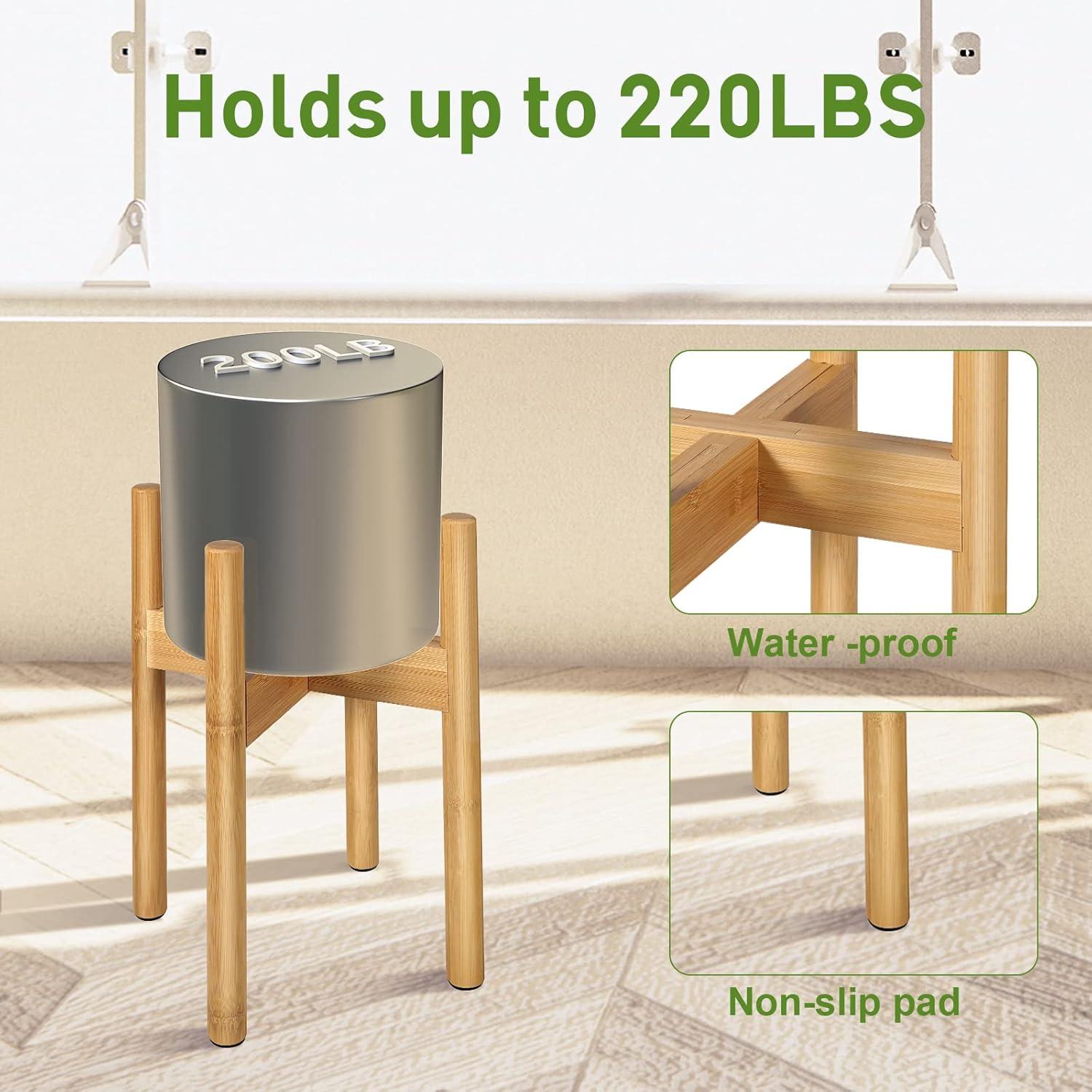 2 Pack Bamboo Plant Stands, Adjustable Plant Stand Indoor, Mid Century Modern Plant Stand, Plant Holder for Living Room, Balcony Fits 8 to 12 Inches Pots (Beige)