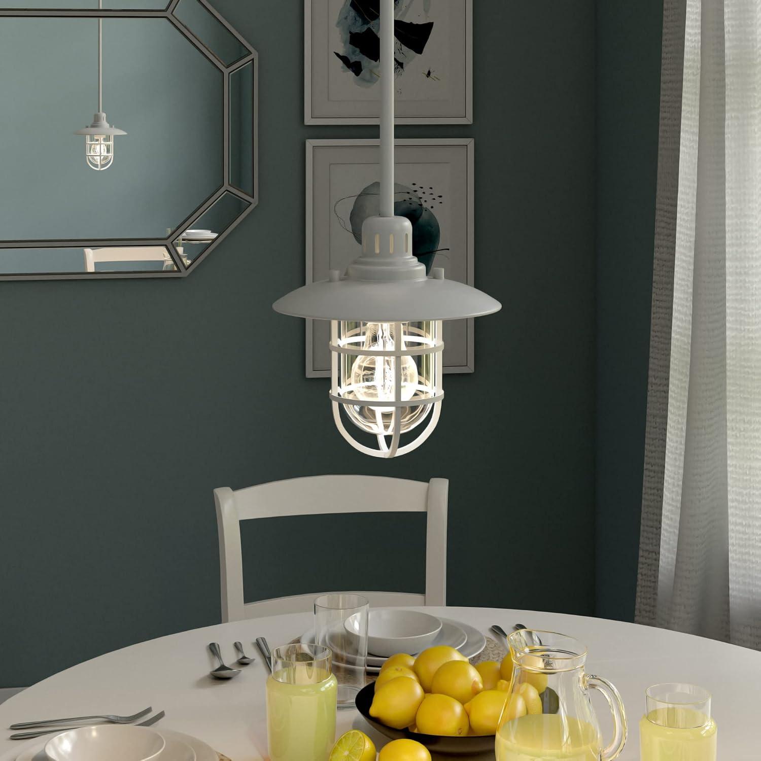 White Glass and Metal Globe Pendant Light