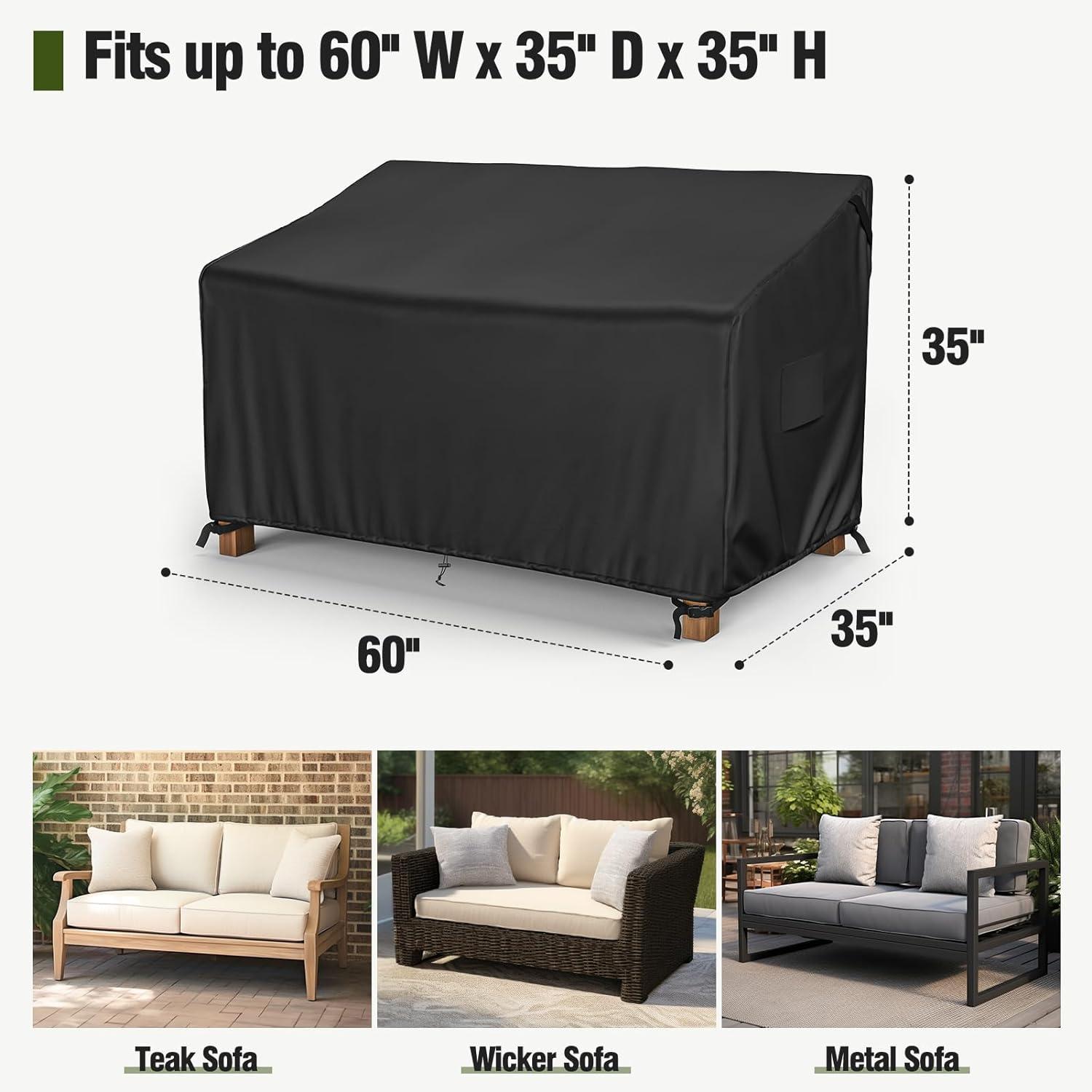 Black Waterproof 2-Seater Patio Loveseat Cover with Buckle Straps