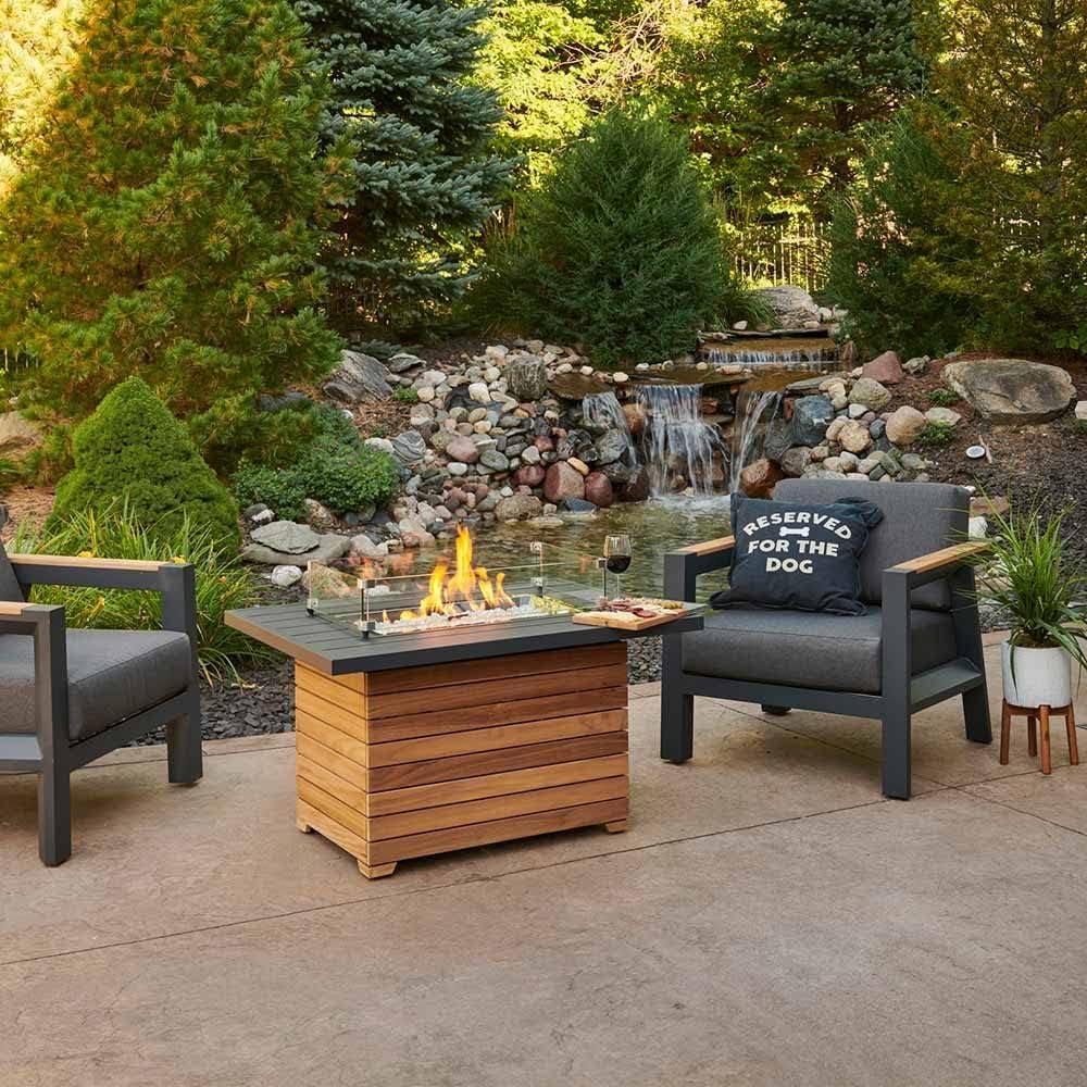 Outdoor GreatRoom Darien Fire Table, Aluminum & Teak, LP/NG, Spark, 42x30in.