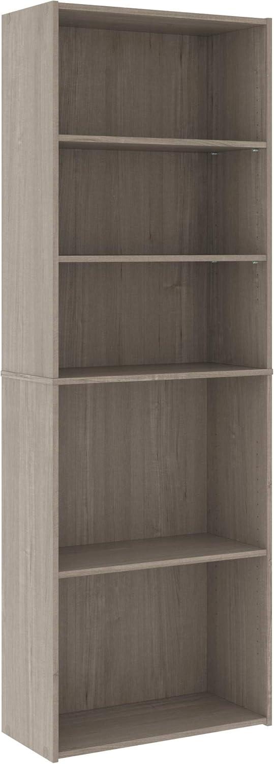71.18"5 Shelves Beginnings Vertical Bookcase Silver Sycamore- Sauder: Modern Storage, MDF Frame: Paper Laminate Surface