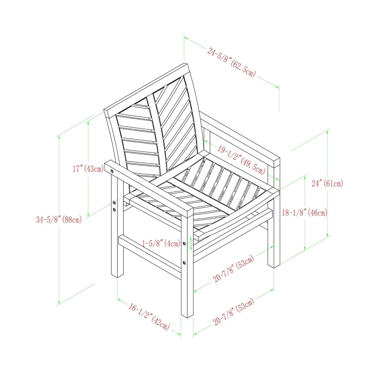 Walker Edison 5 Person Outdoor Wood Chevron Patio Furniture Dining Set Table Chairs Bench All Weather Backyard Conversation Garden Poolside Balcony, 4 Piece, Dark Brown