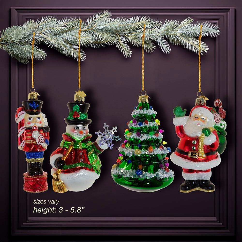 Noble Gems Multicolored Glass Christmas Ornament Set, 4-Piece