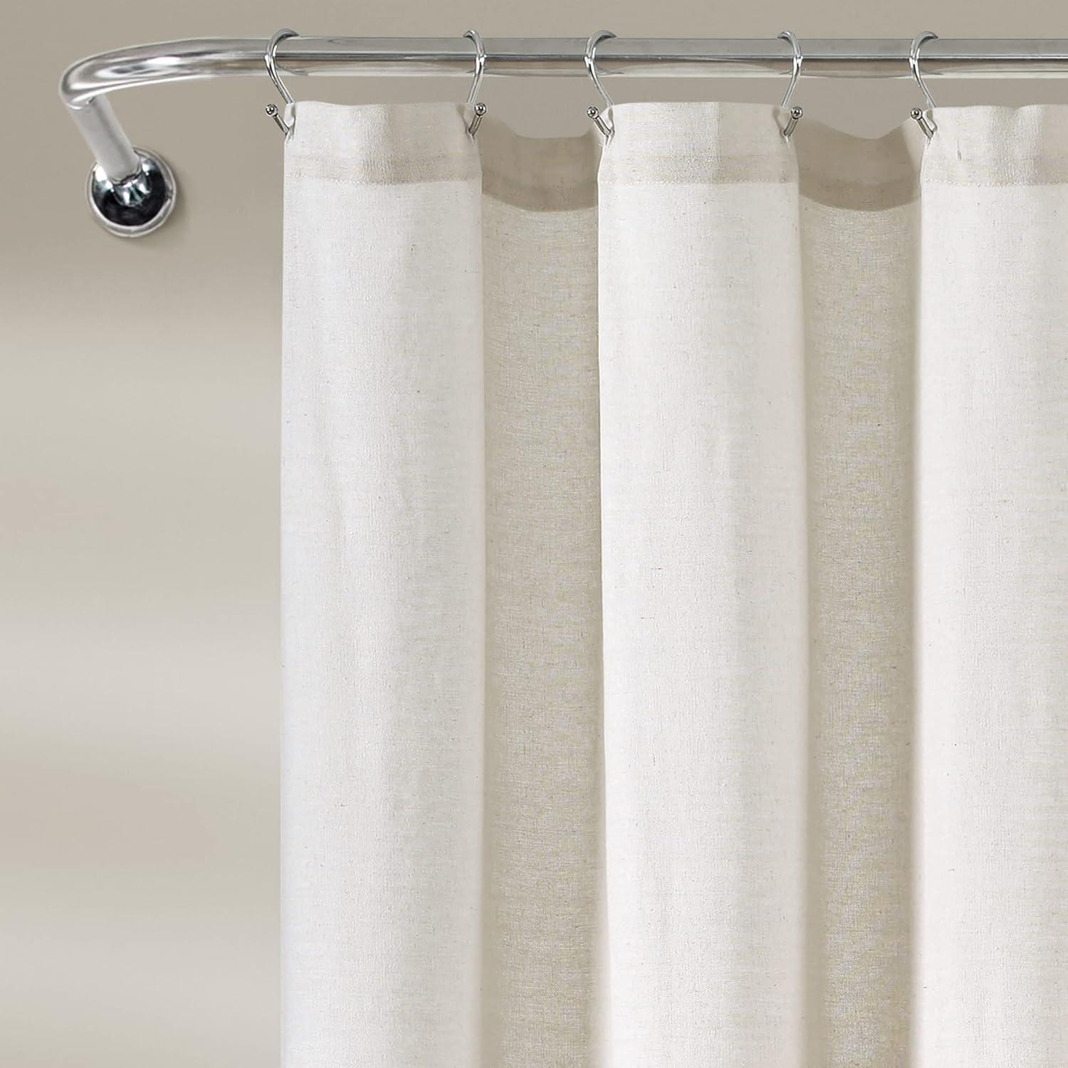 Linen Button Shower Curtain Off White Single 72X72
