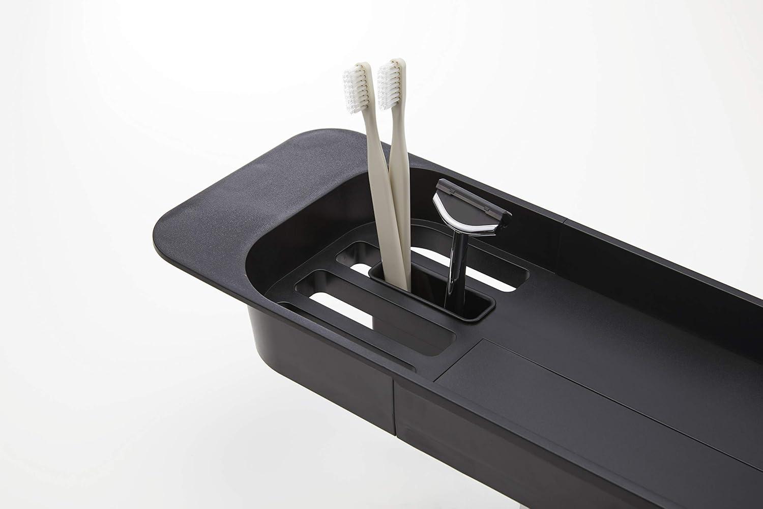 Black Expandable Plastic Bathtub Caddy with Storage