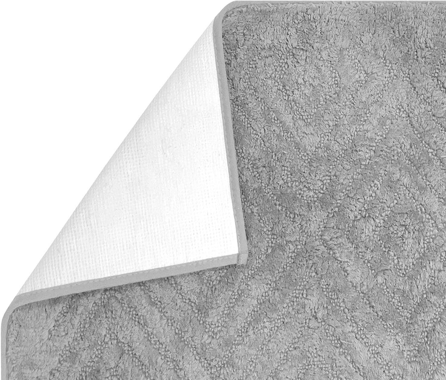Better Trends 2 Piece Bathroom Rug Set 100% Cotton Non-Slip Washable Bath Mat, Soft & Absorbent Bath Rugs for Bath Room, Shower, Bathtub & Spa Floors Silver Trier Collection